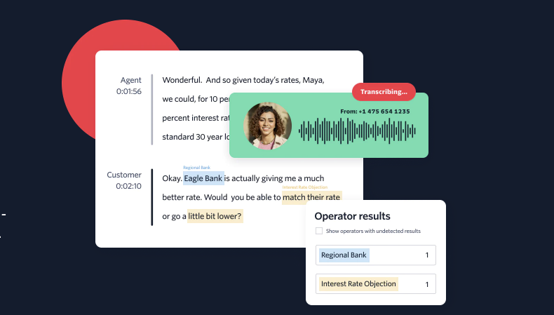 Screenshot of Voice Intelligence recognising that a caller is asking about low interest rates and mentioning a competitor