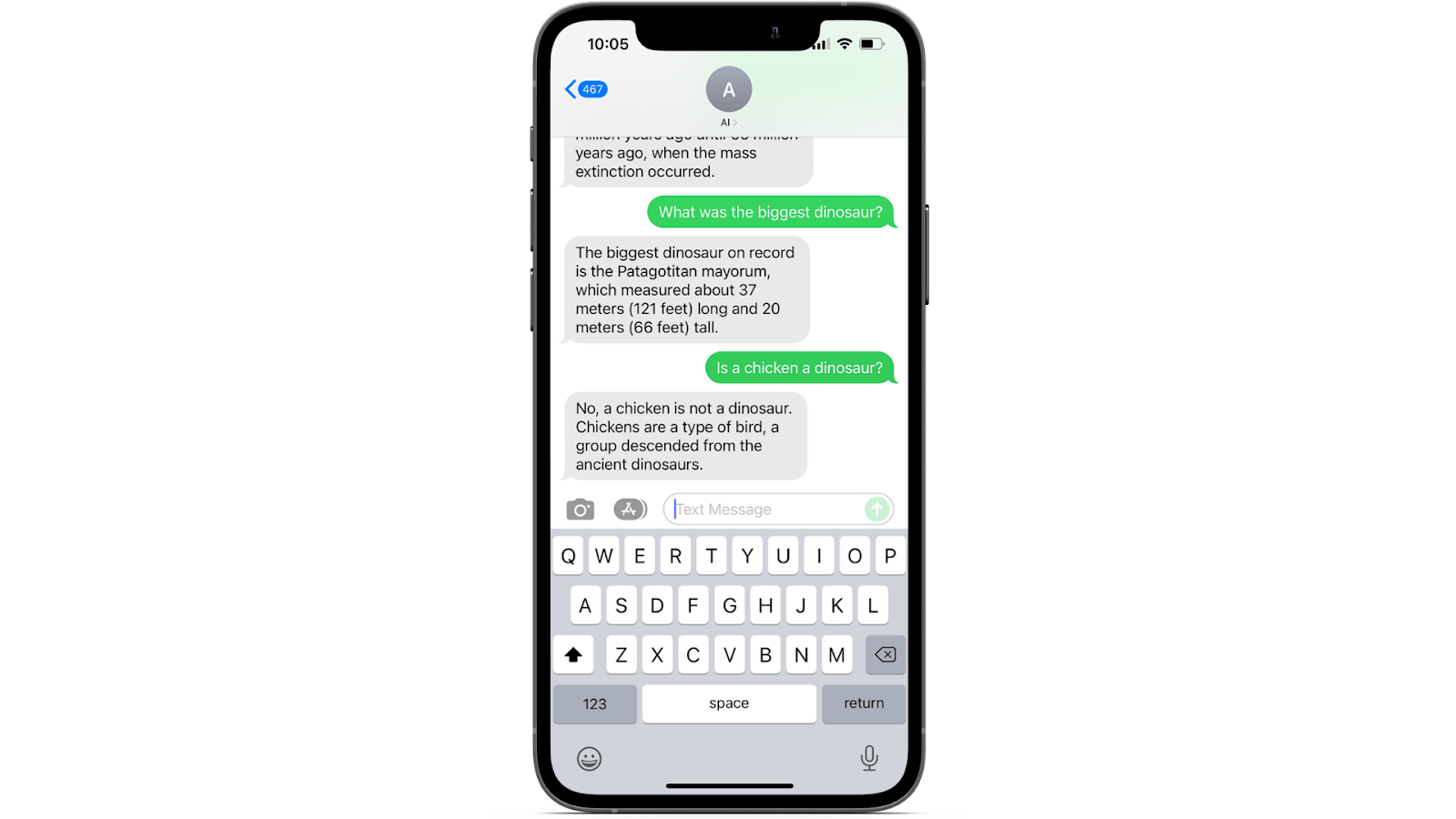 Iphone screenshot showing conversation with AI assistant