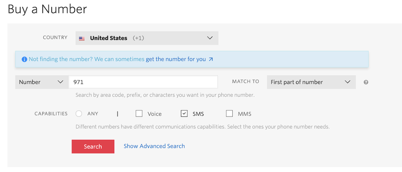 Buy a phone number with Twilio
