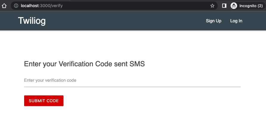 Verification code input screen