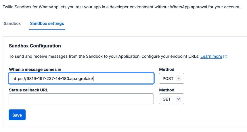 WhatsApp Sandbox Settings in Twilio Console