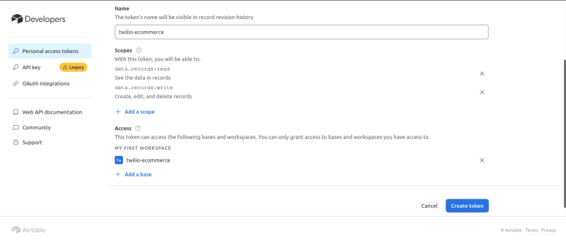 Creating an Airtable access token