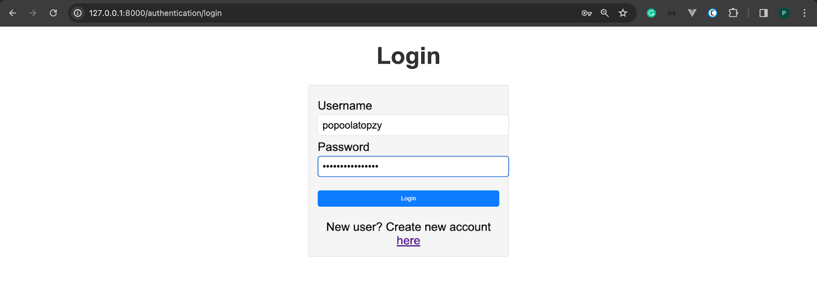 The login form of the application with the user"s username and password already filled in.