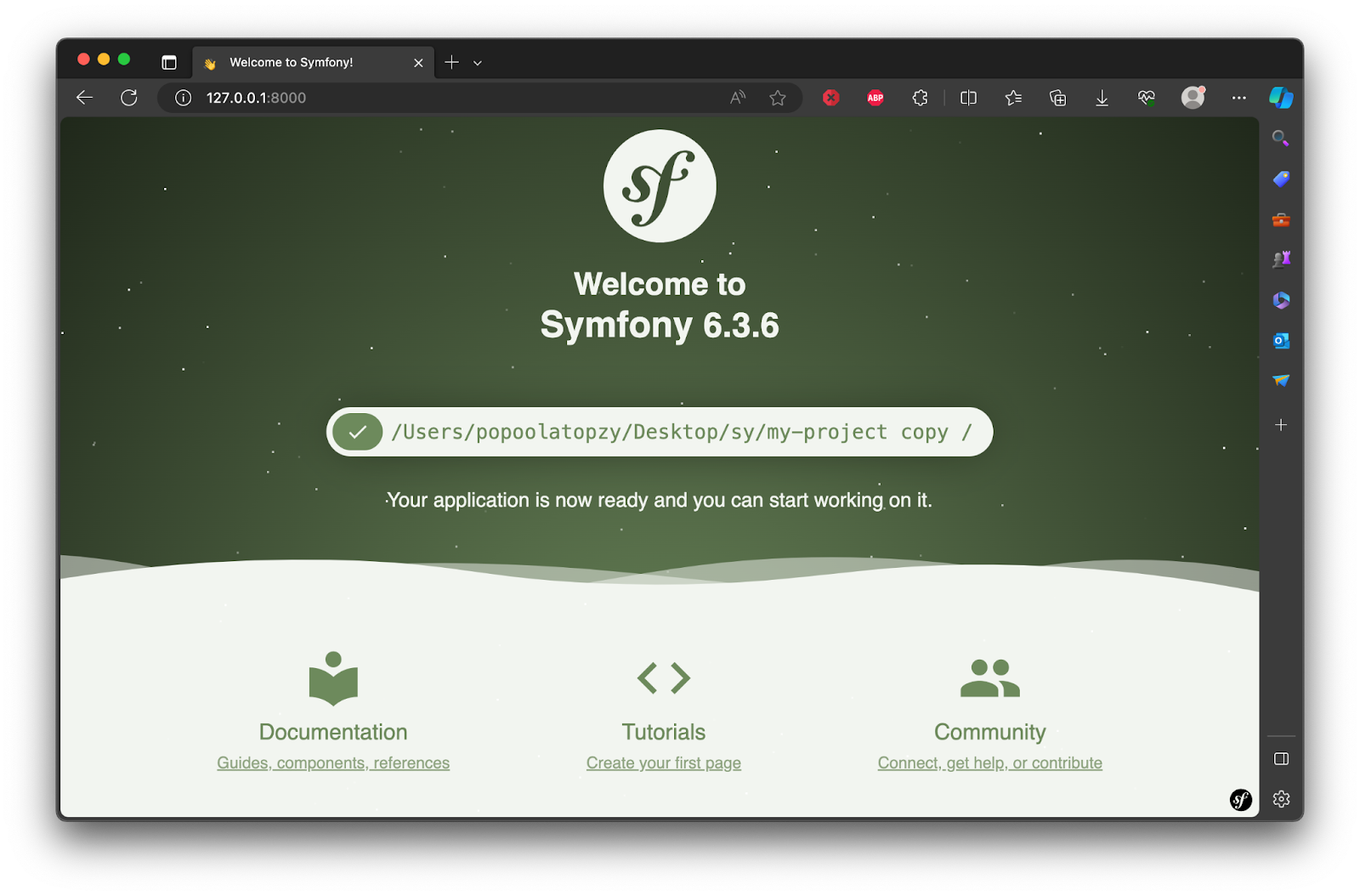 The default Symfony application welcome page