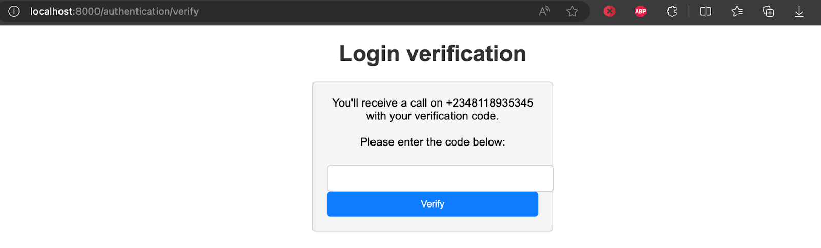 The Login Verification page of the application.