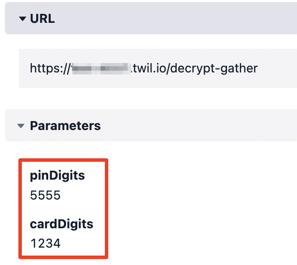 Plain-text request parameters (4 digit PIN and last 4 digits of credit card) from Twilio Function debugger error log