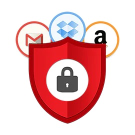 Digital Security Concept with Popular App Icons Red shield with lock icon surrounded by Gmail, Dropbox, and Amazon app icons.