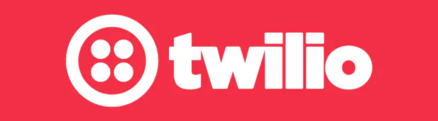 Twilio logo with white text and red background