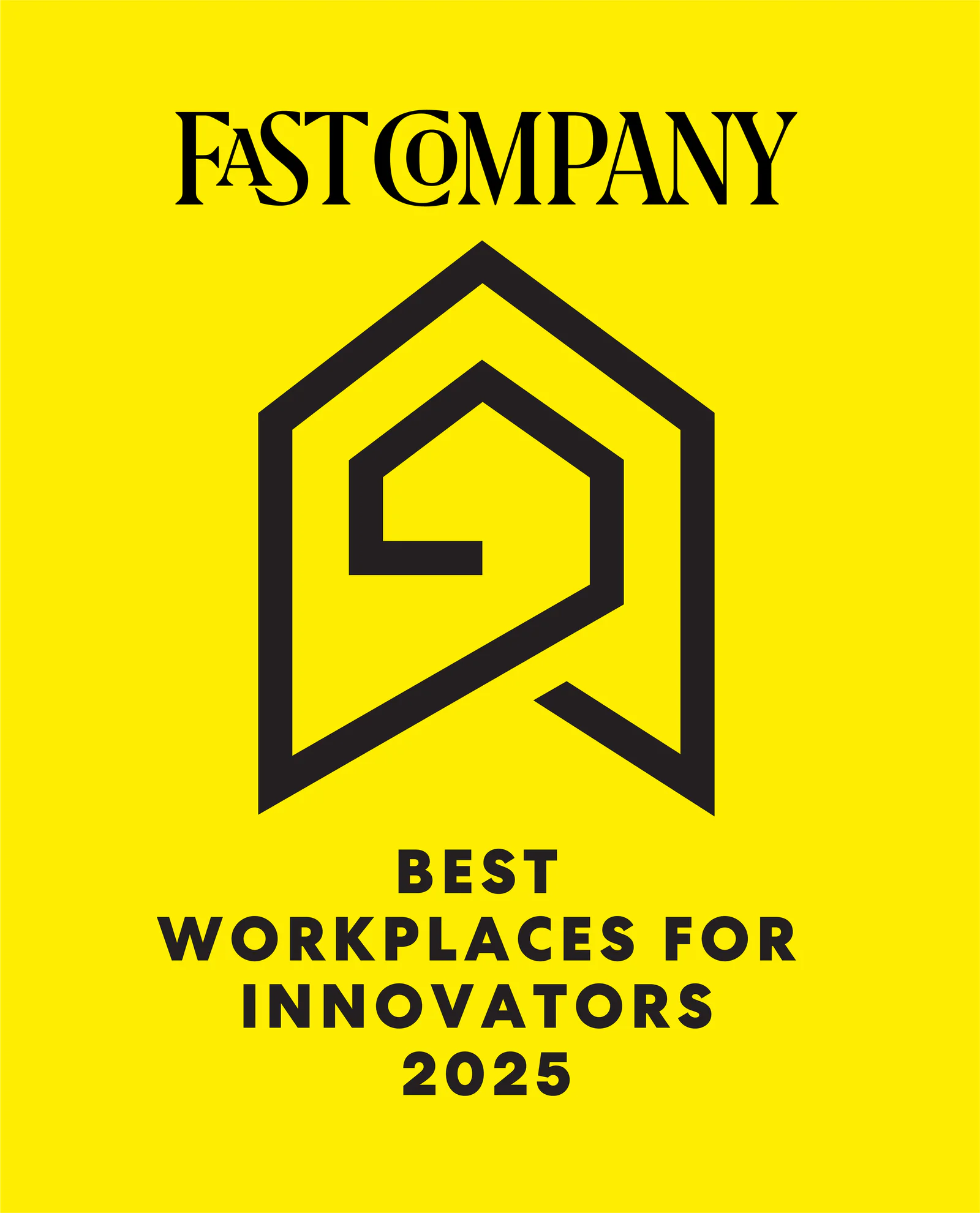 Fast Company Best Workplaces for Innovators 2025 award logo on a yellow background.