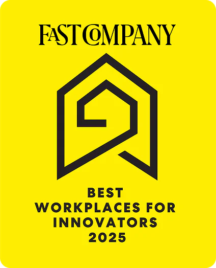 Fast Company Best Workplaces for Innovators 2025 logo on a yellow background.