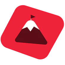 Red icon with a stylized snowy mountain and a small flag on the peak.