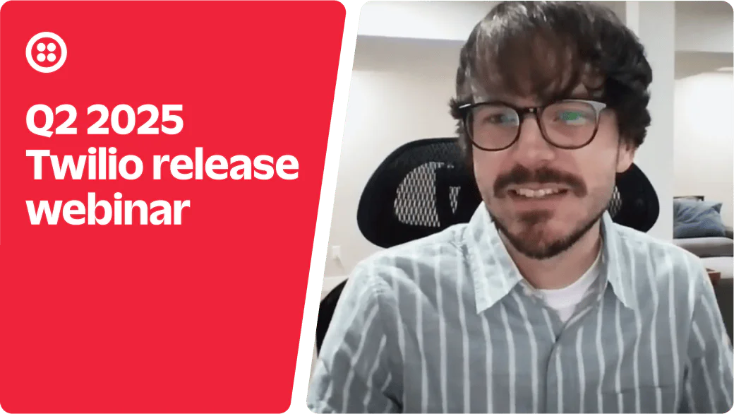 A man in glasses talks during the Twilio Q2 2025 release webinar