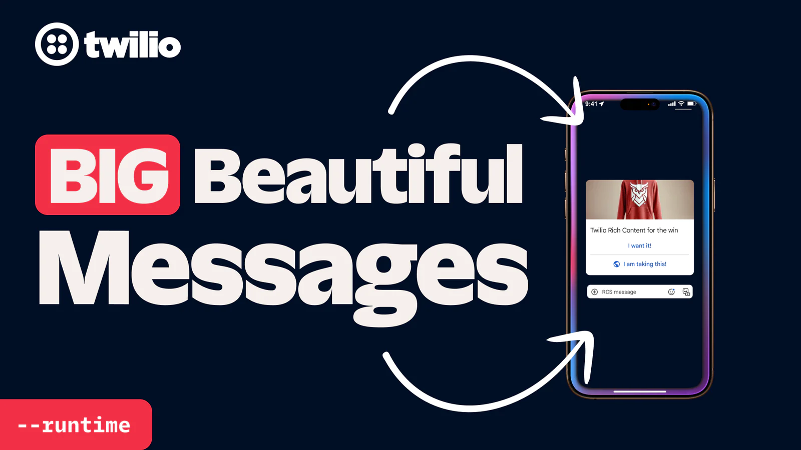 Twilio ad promoting BIG Beautiful Messages with a phone displaying a message and Twilio logo in the top left.