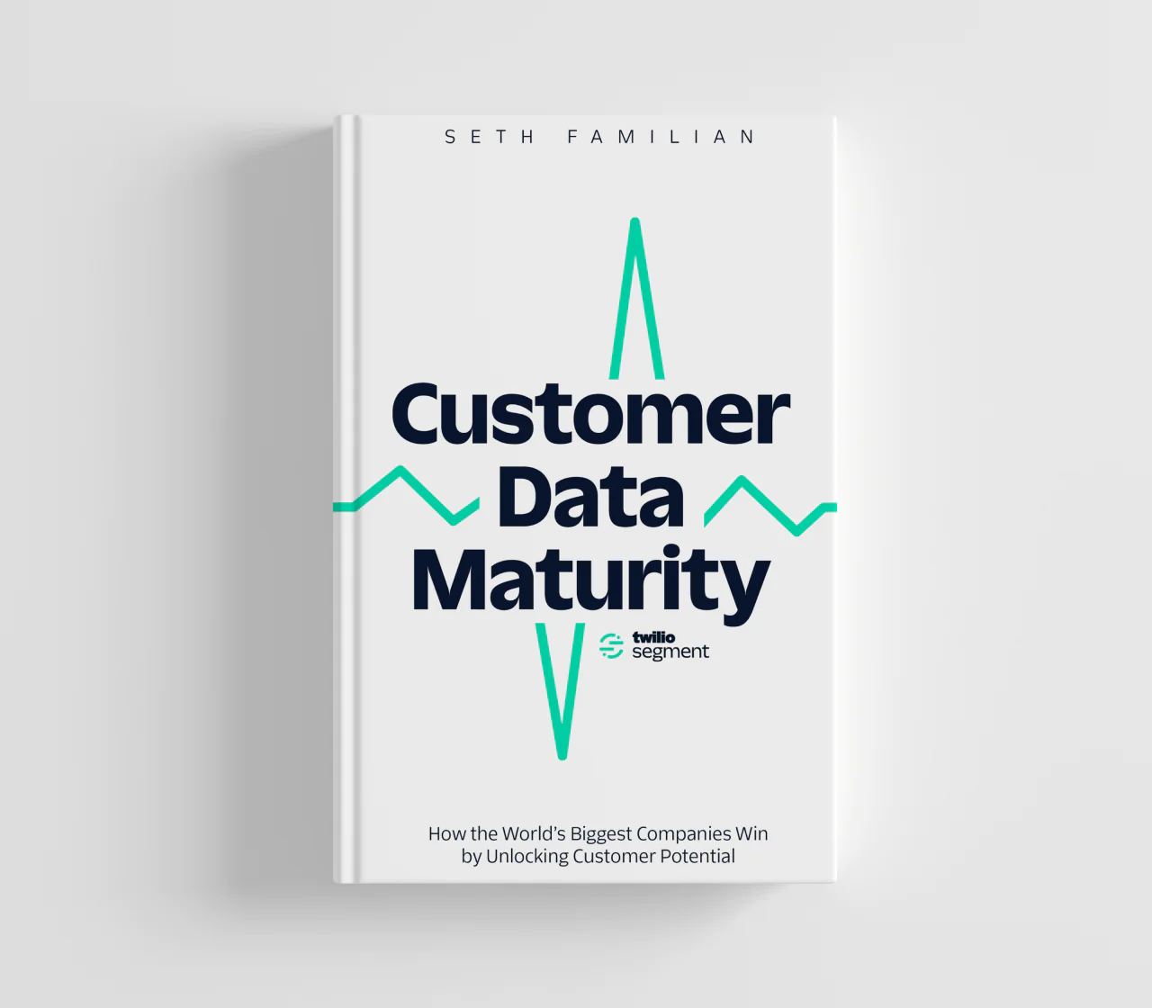 Book cover: “Customer Data Maturity” by Seth Familian. White cover with a teal heartbeat-style line, Twilio Segment logo, and subtitle “How the World’s Biggest Companies Win by Unlocking Customer Potential.”