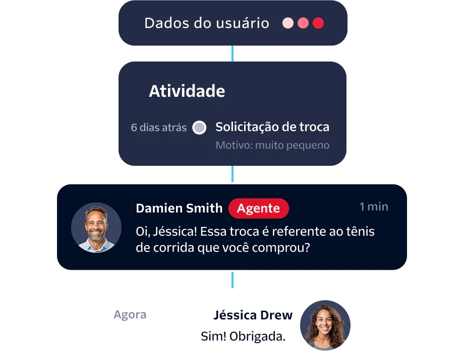 Customer support chat interface with exchange request for shoes due to size being too small.