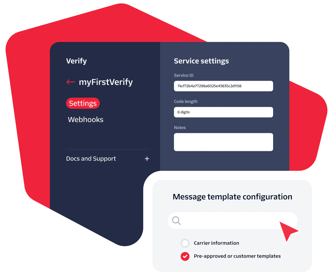 Interface showing settings for a service ID and message template configuration options.