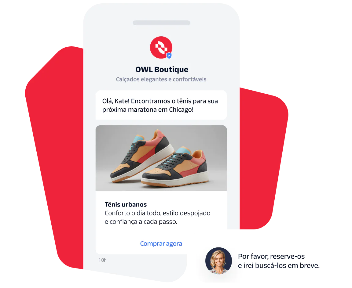 Phone screen showing sneakers message from OWL Boutique with a customer's reply.