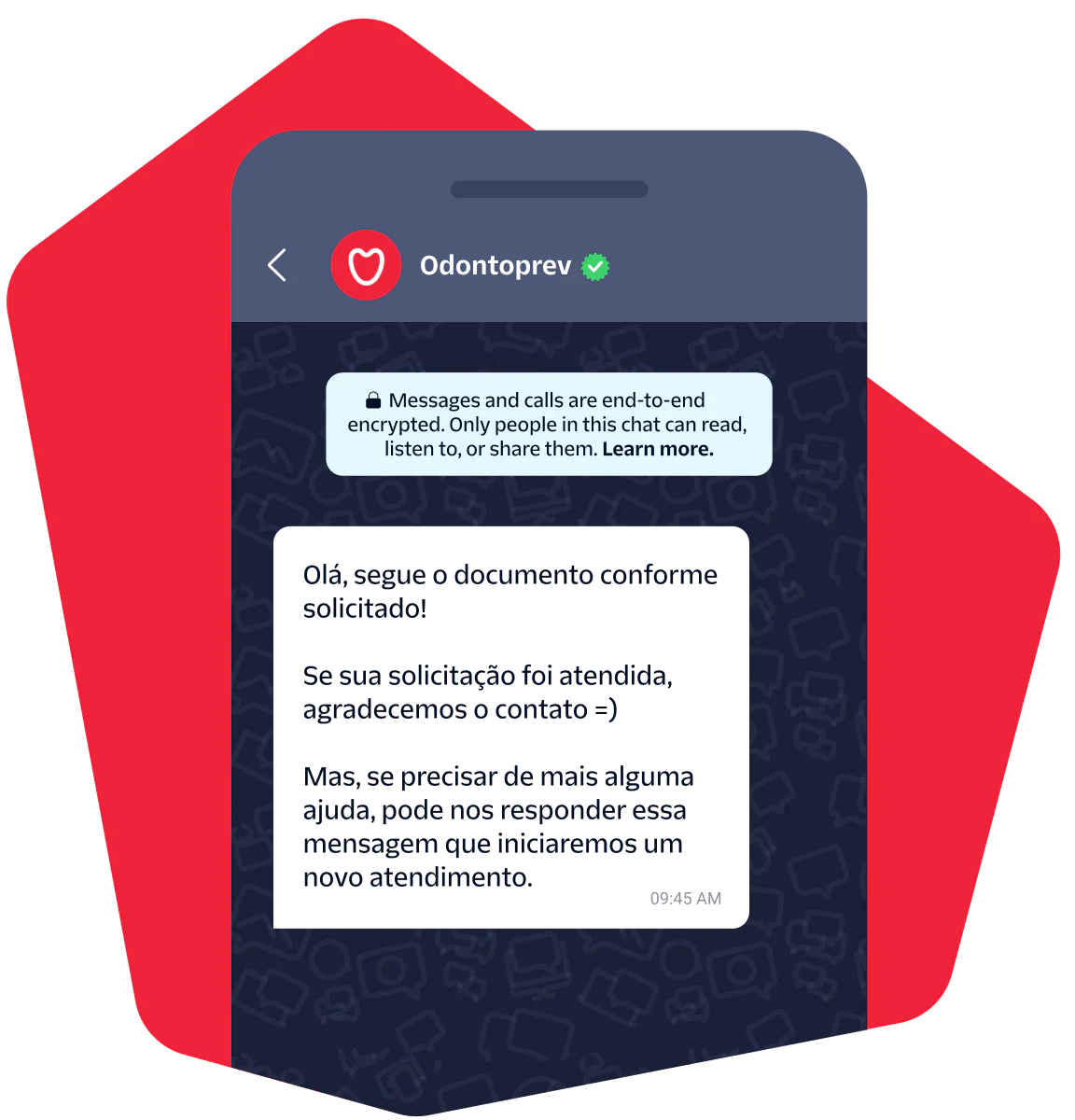 Screenshot of a customer service message in Portuguese from Odontoprev on a smartphone app.