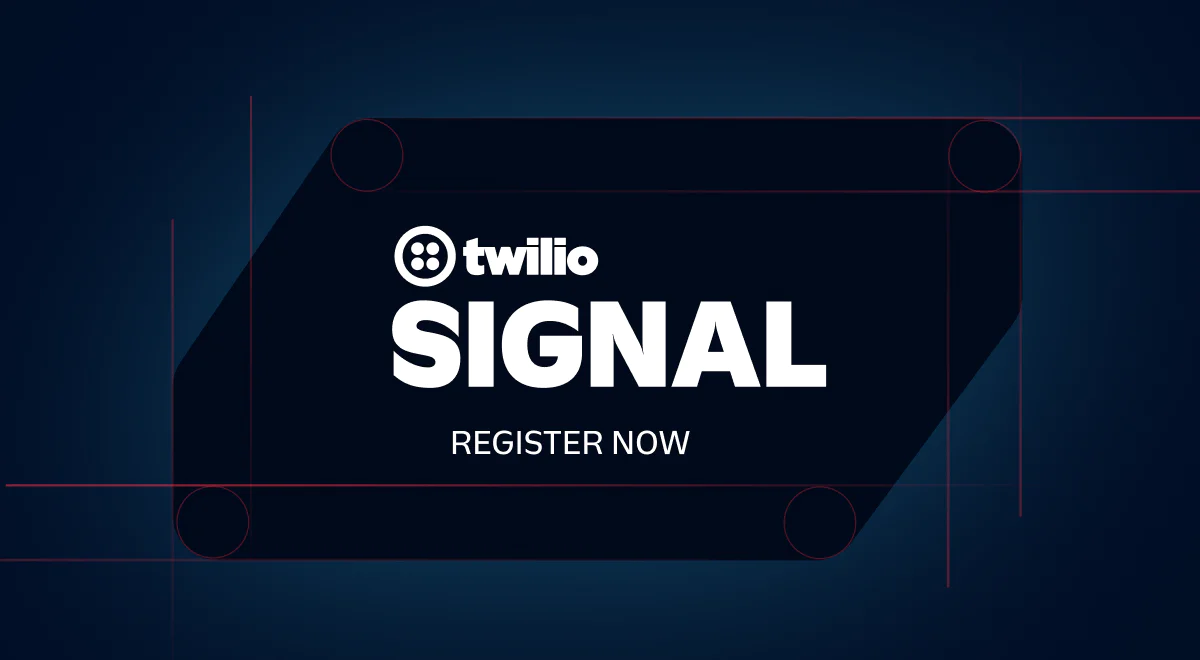 Twilio Signal event registration banner with a dark background and geometric design.