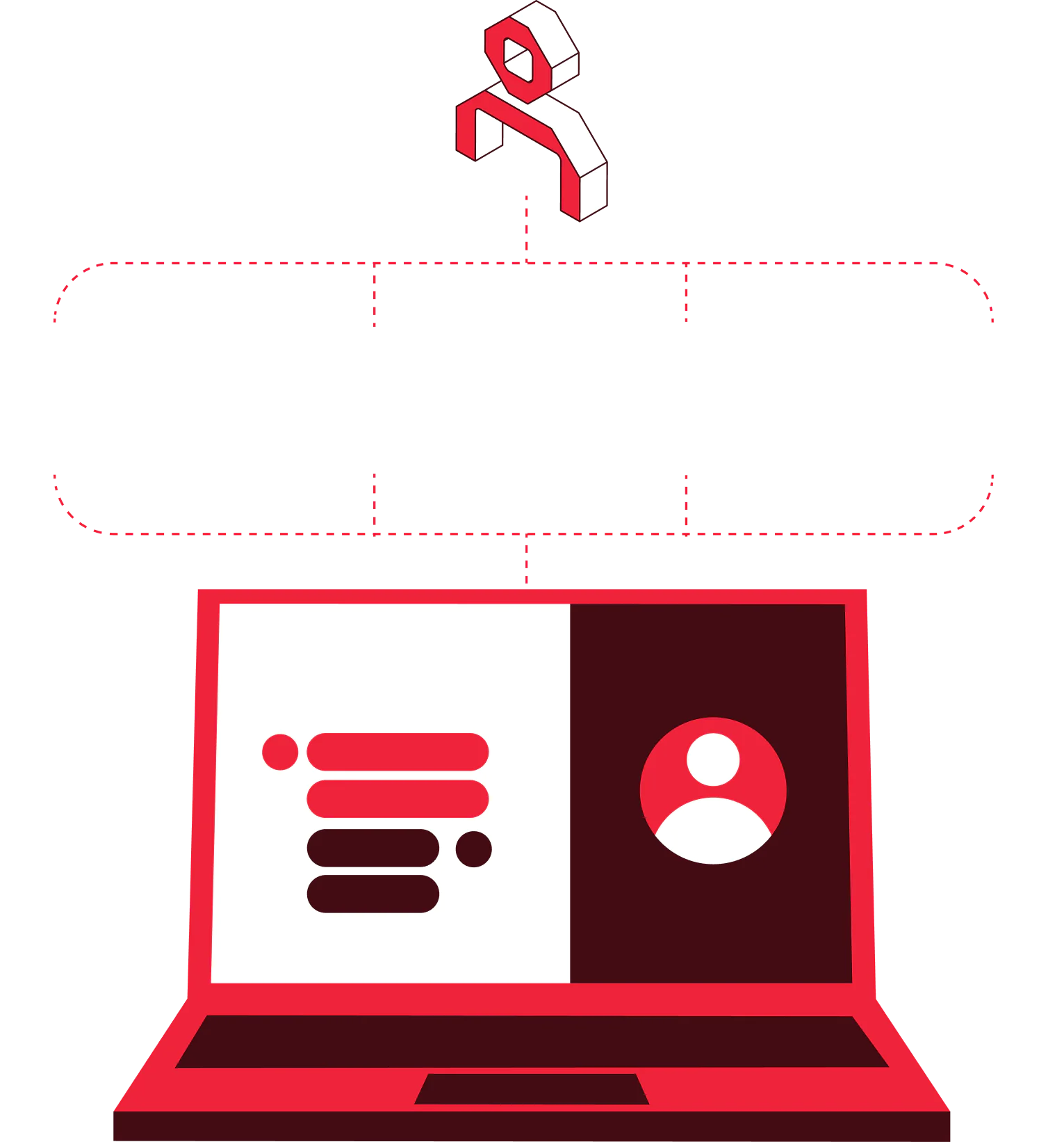 Laptop showing icons for security, home, calendar, and automation connected to a command module.