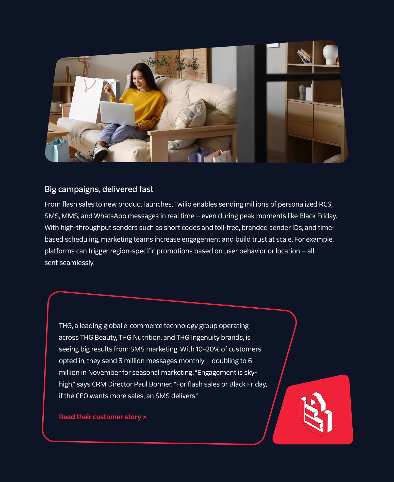 Twilio's Integration with THG Enhances Customer Engagement Person looking at a laptop on a desk next to a chair, highlighting Twilio's customer engagement strategies.