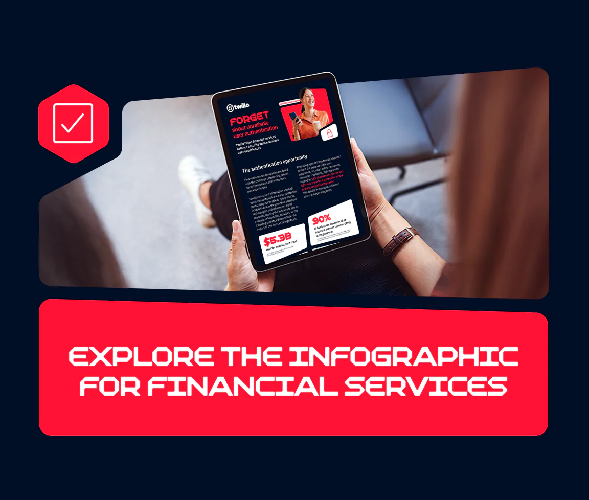 Twilio ad about reliable user authentication with a person reading an infographic on a tablet.