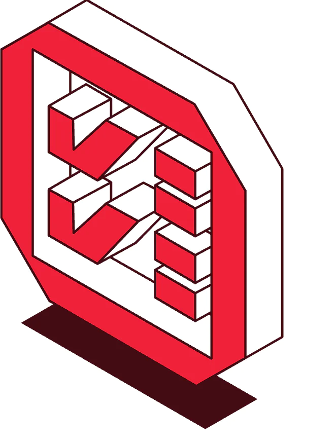 Isometric Illustration of a File Folder with Blocks Isometric diagram of a red file folder containing several 3D blocks within it.