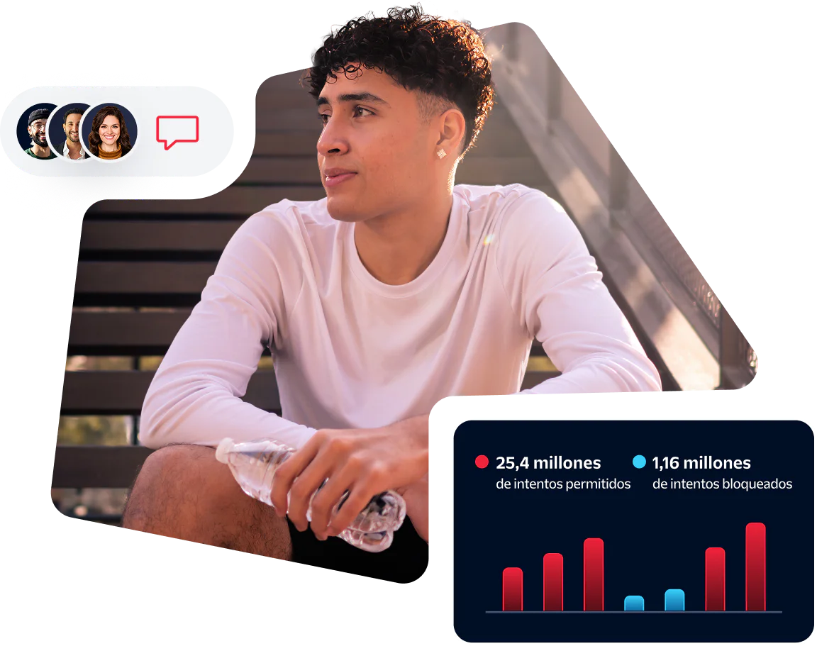 Woman with glasses using a tablet, illustrating team chat and data analytics in the background.