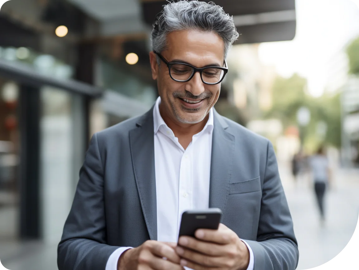 A customer using his phone to interact with a business.