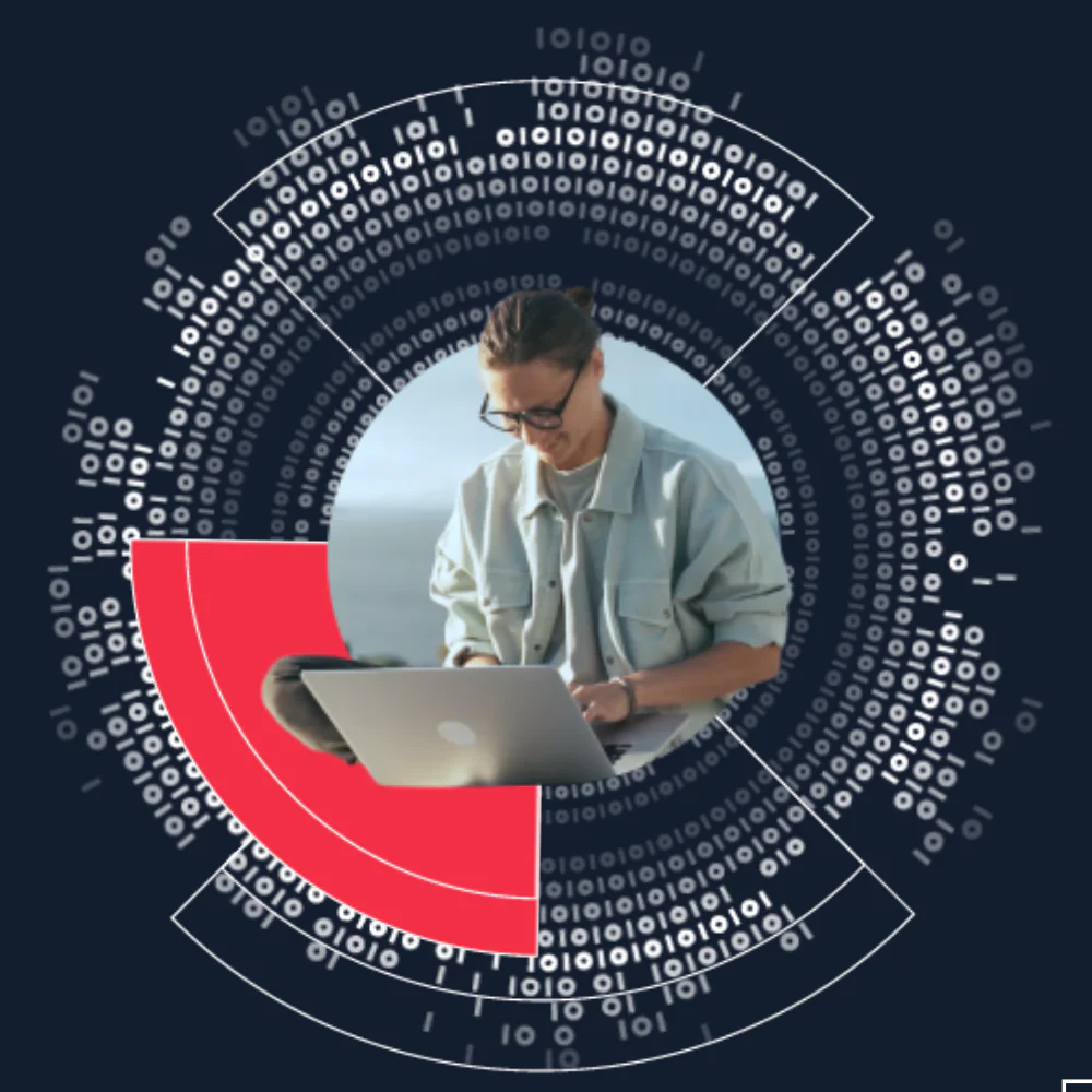 Human programming surrounded by 1s and 0s