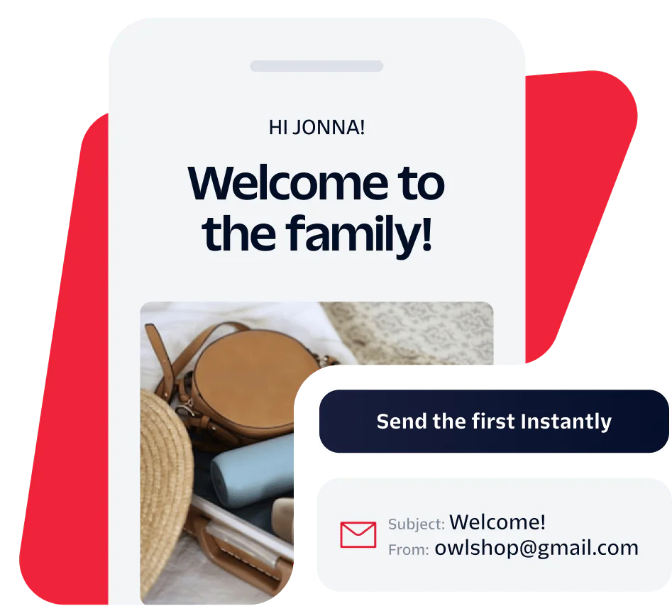 Welcome Email to New Member Jonna Email welcoming Jonna with a message and a button to send an email from owlshop@gmail.com.