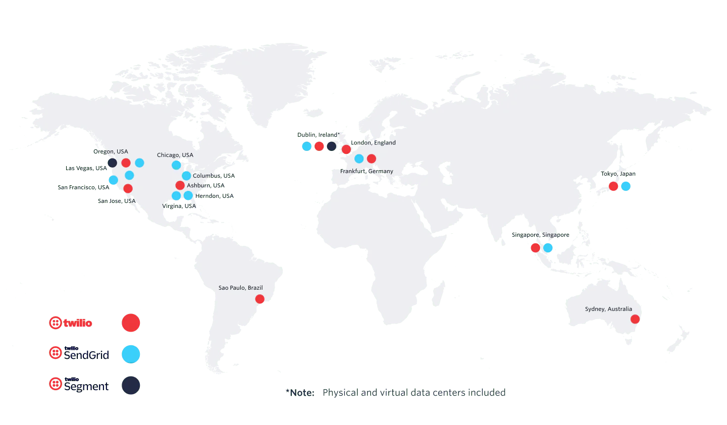 Map with data centers all over the world