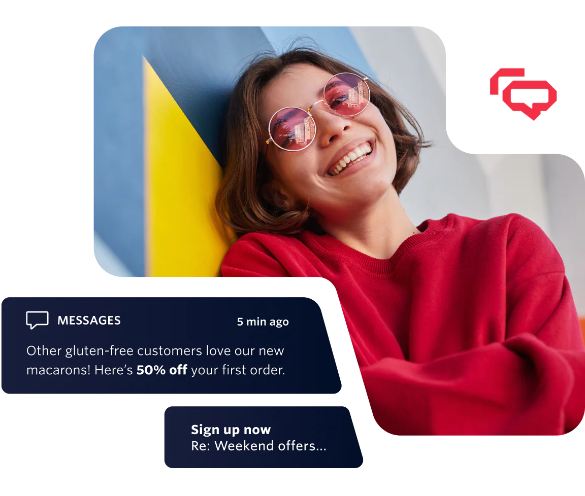 Illustration of a business sending delivery status updates to a customer on their preferred channel.