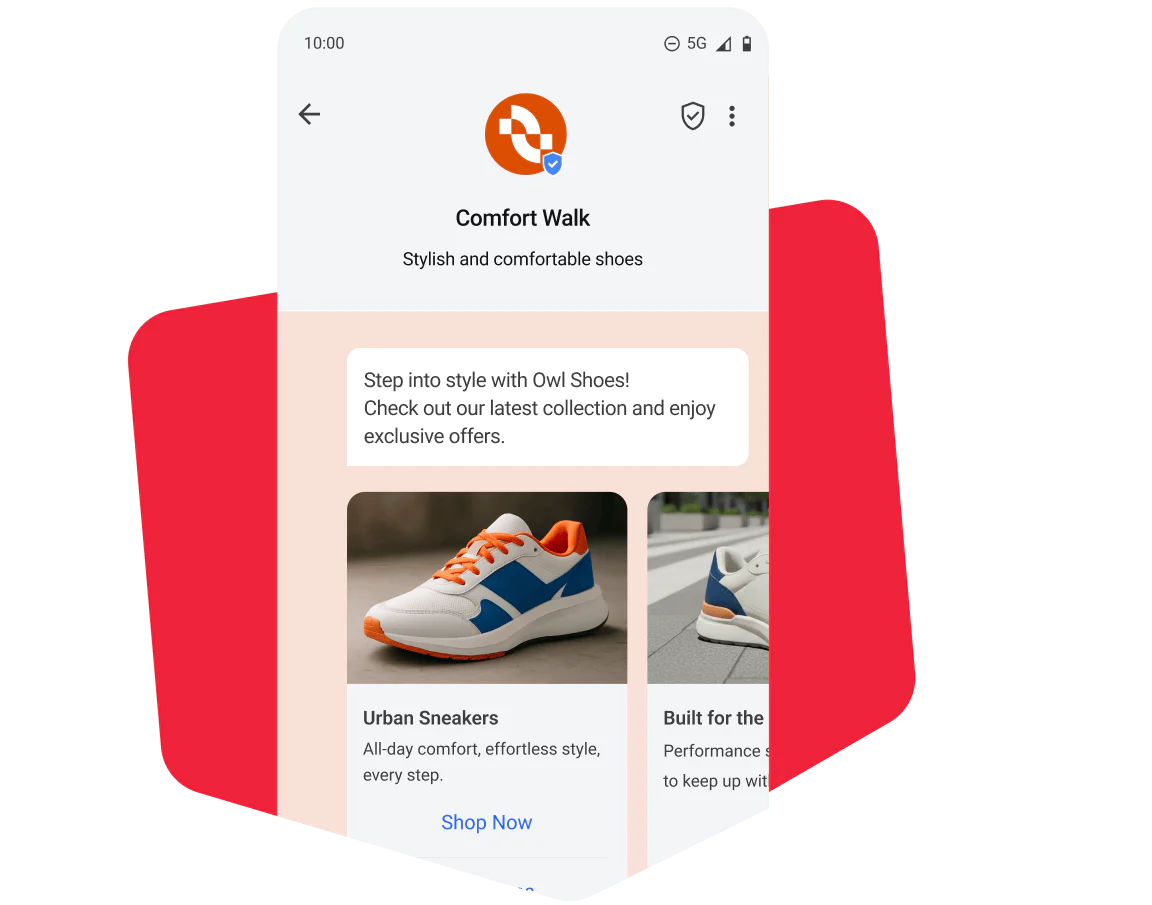 Mobile app screen showing Comfort Walk's stylish and comfortable shoes with Urban Sneakers and a built-for-sports model.