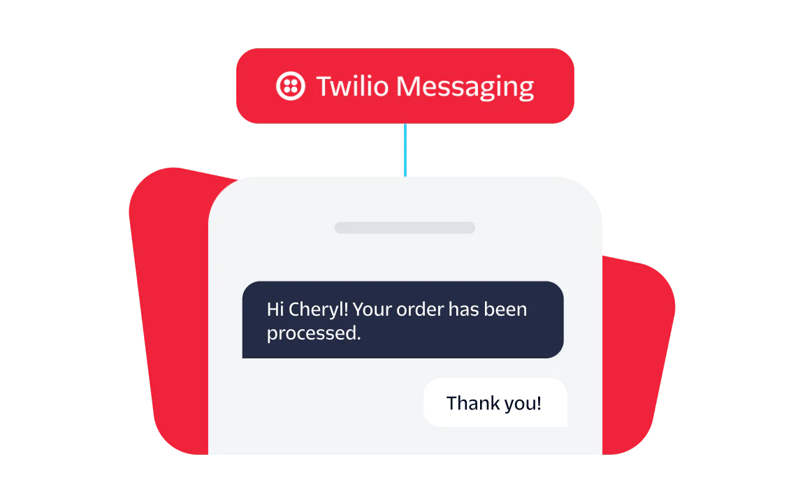 Screenshot showing Twilio Messaging service confirming an order with text messages.