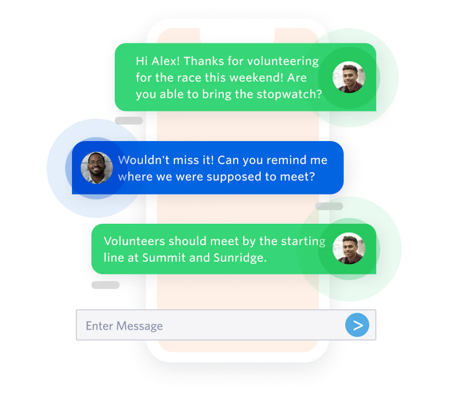 Text message conversation through the Salesforce app that shows you can send and receive messages to customers. Text message conversation through the Salesforce app that shows you can send and receive messages to customers.