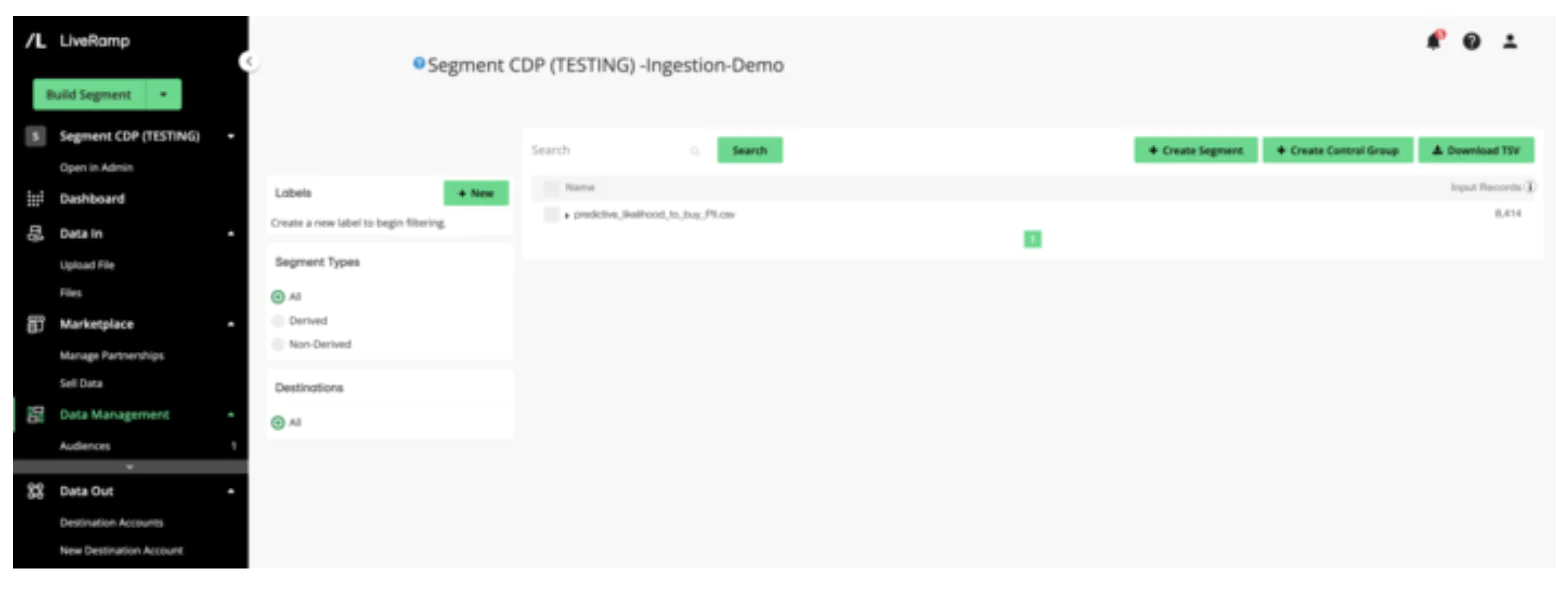 Data Management Dashboard in LiveRamp Platform