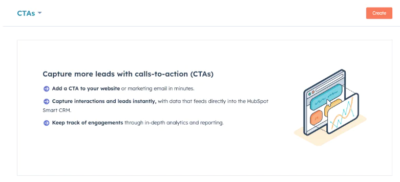 Guide on adding CTAs to website or emails, capturing interactions, and tracking engagements using HubSpot.