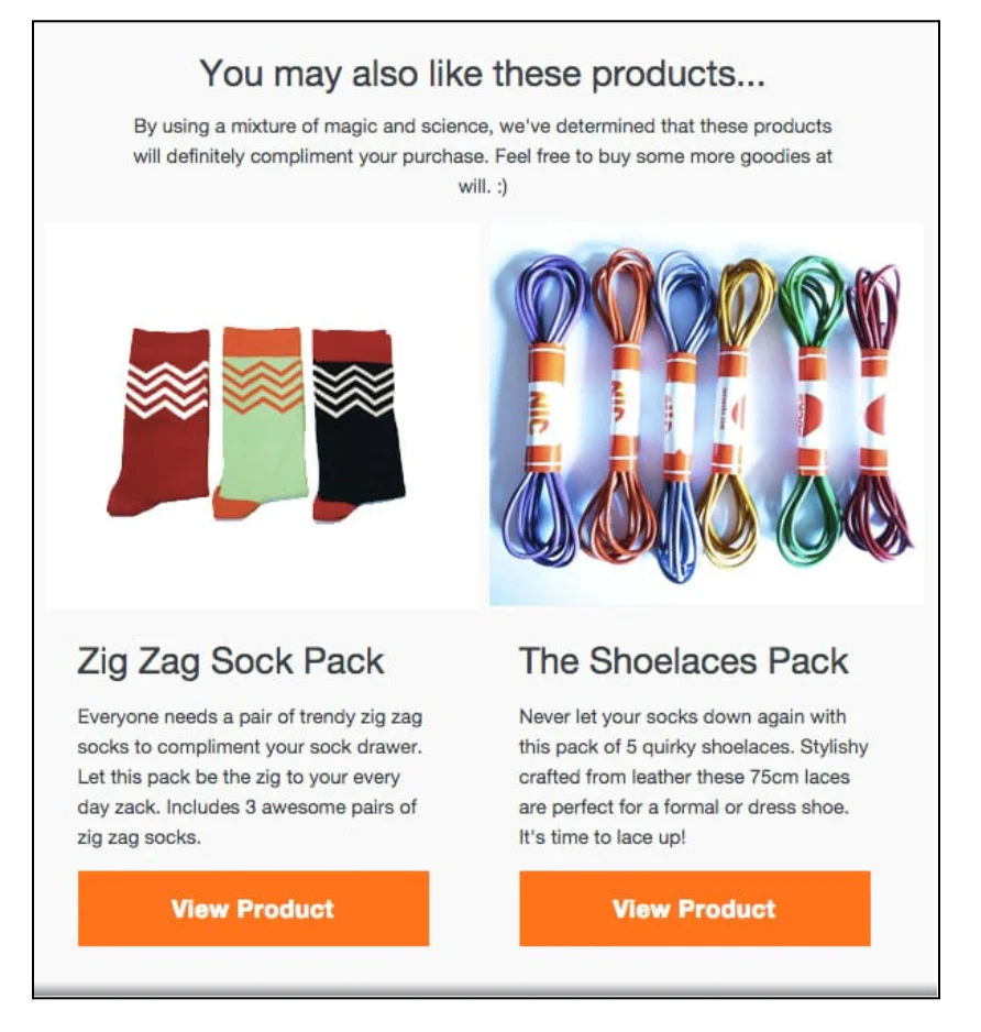 Socks and shoelaces with zigzag patterns and a button to view each product