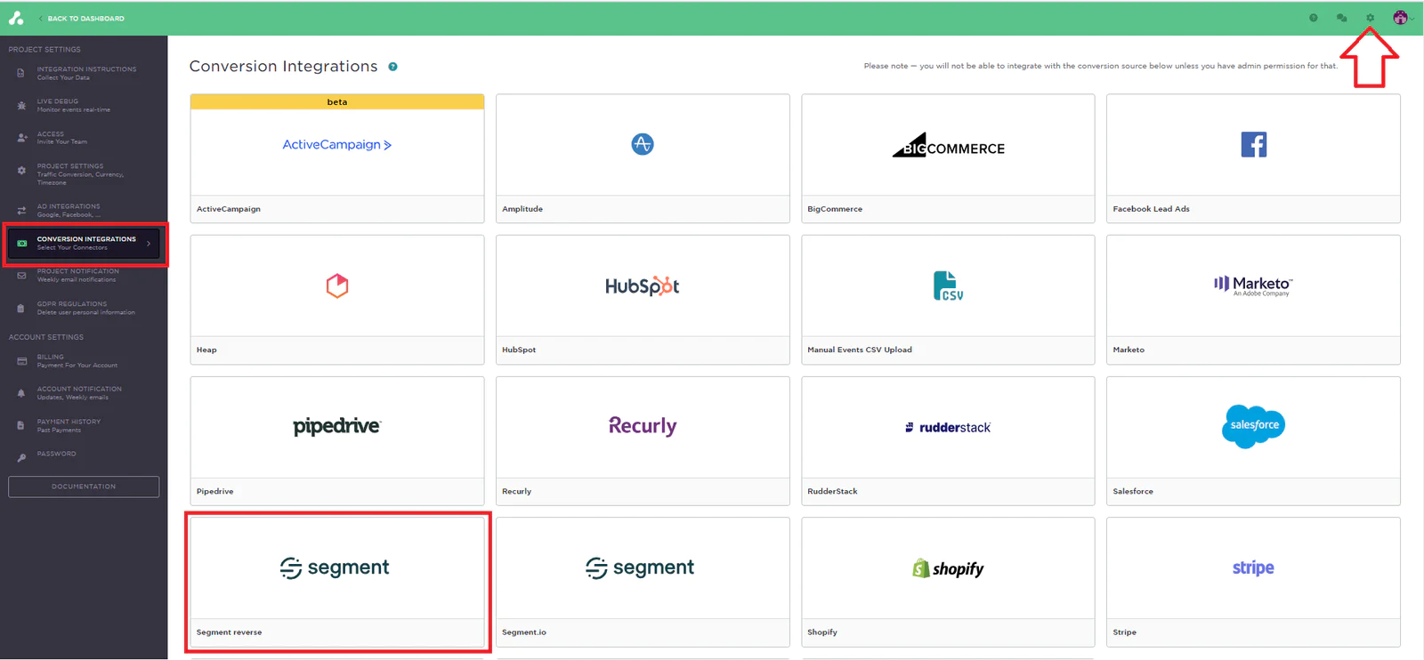Enabling Segment Reverse in Attribution settings.