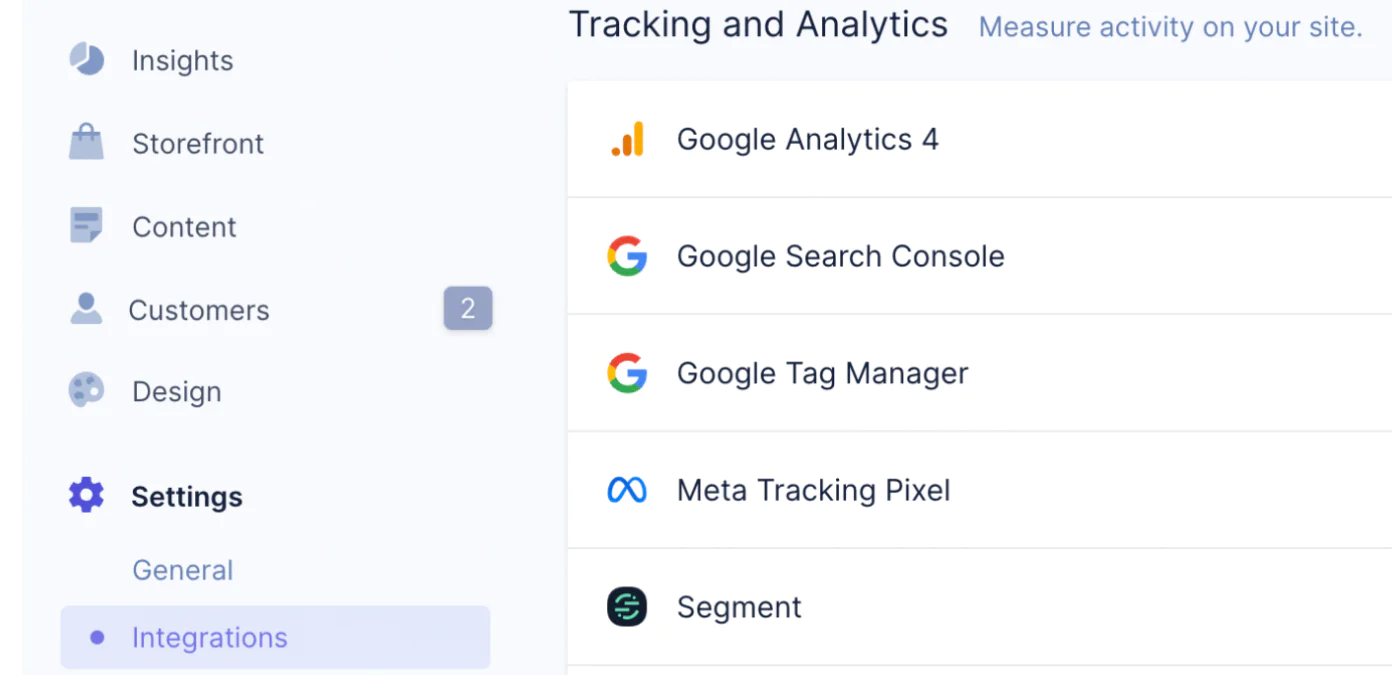 Settings > Integrations panel
