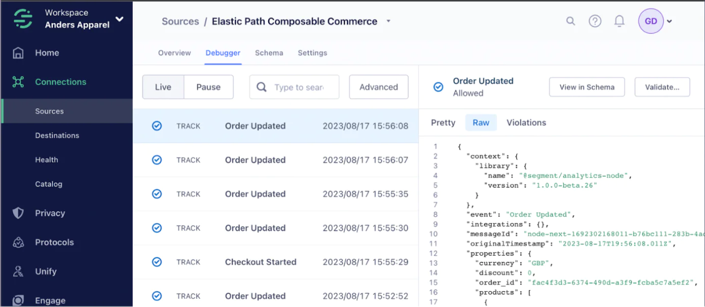 Debugger mode in Segment workspace