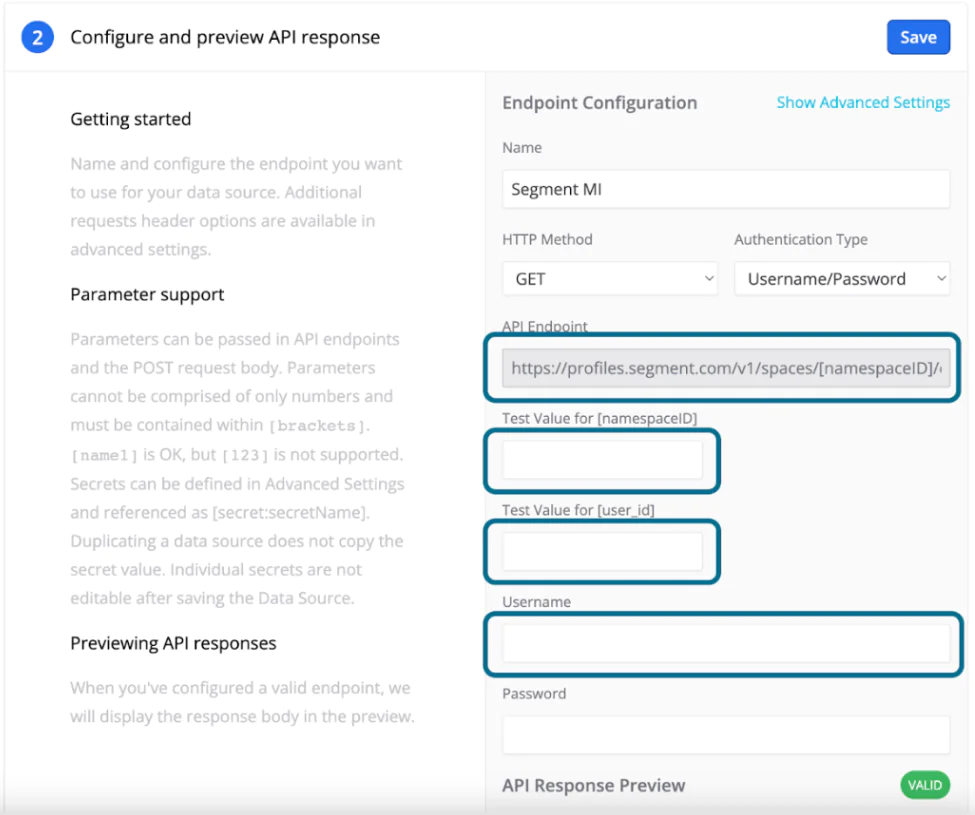 Configure and preview API response