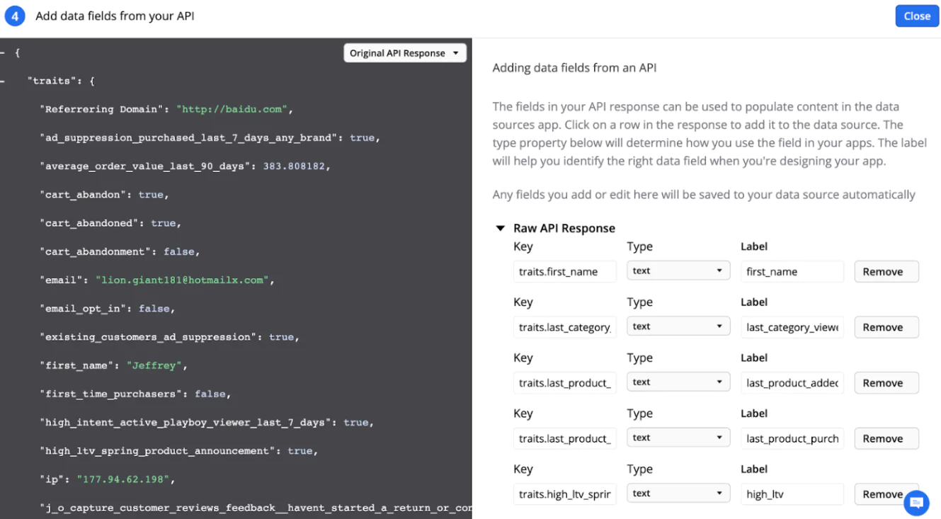 Add data fields from an API