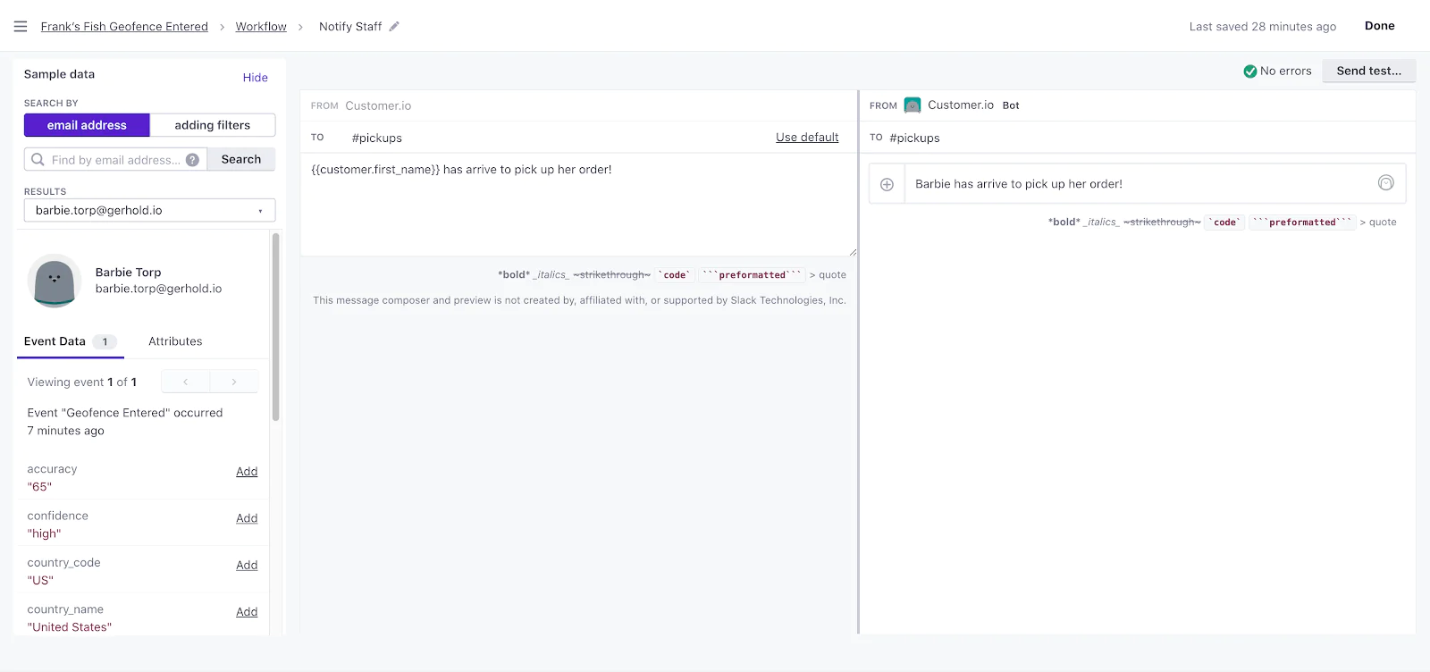 Customer io Slack notification builder