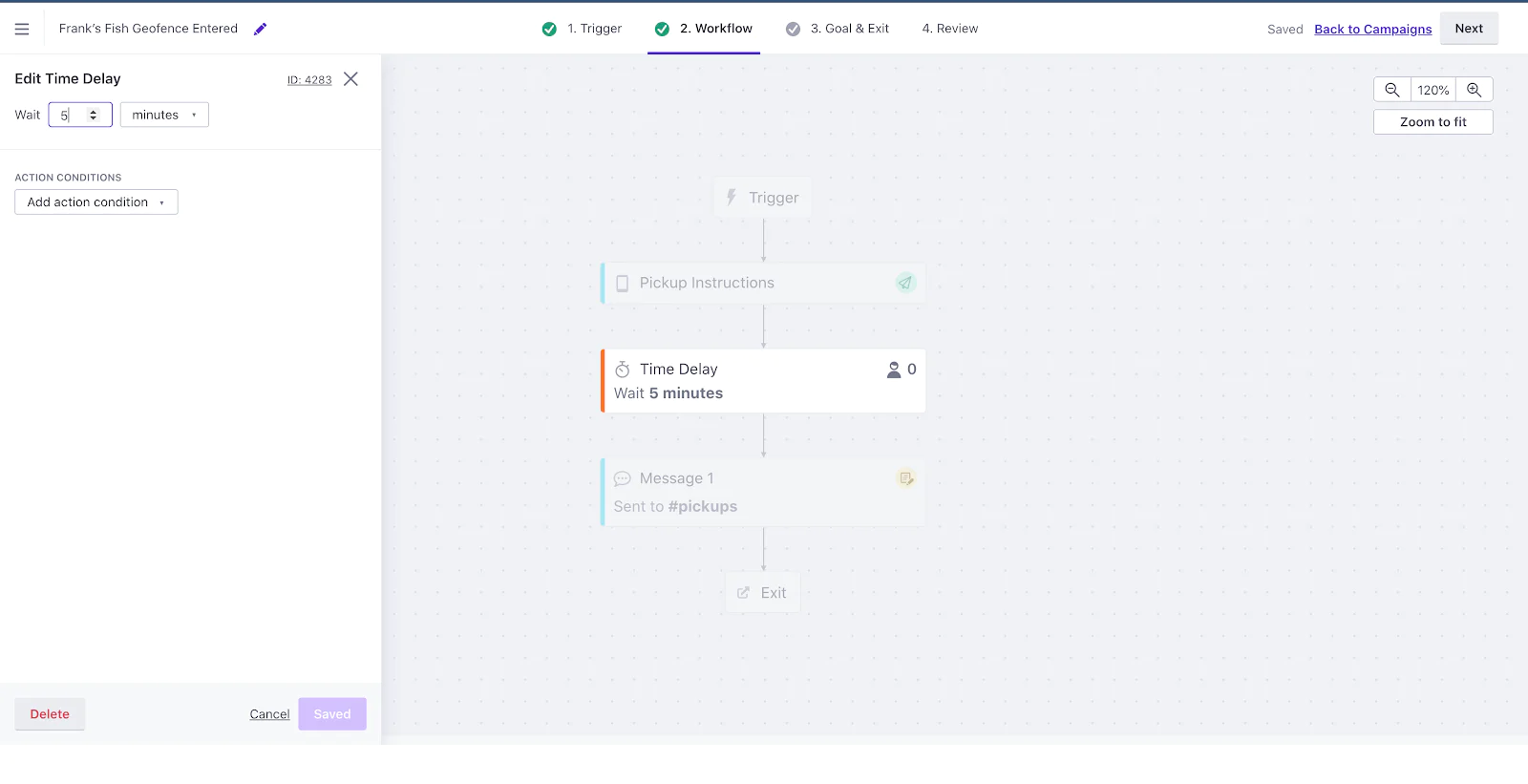 Customer.io workflow builder.