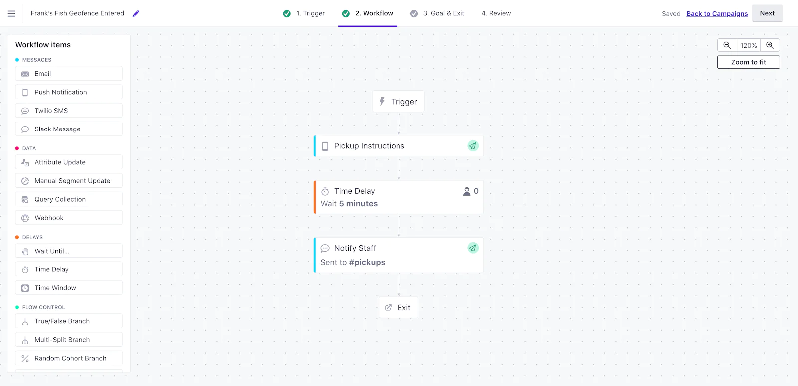 Customer.io notification workflow
