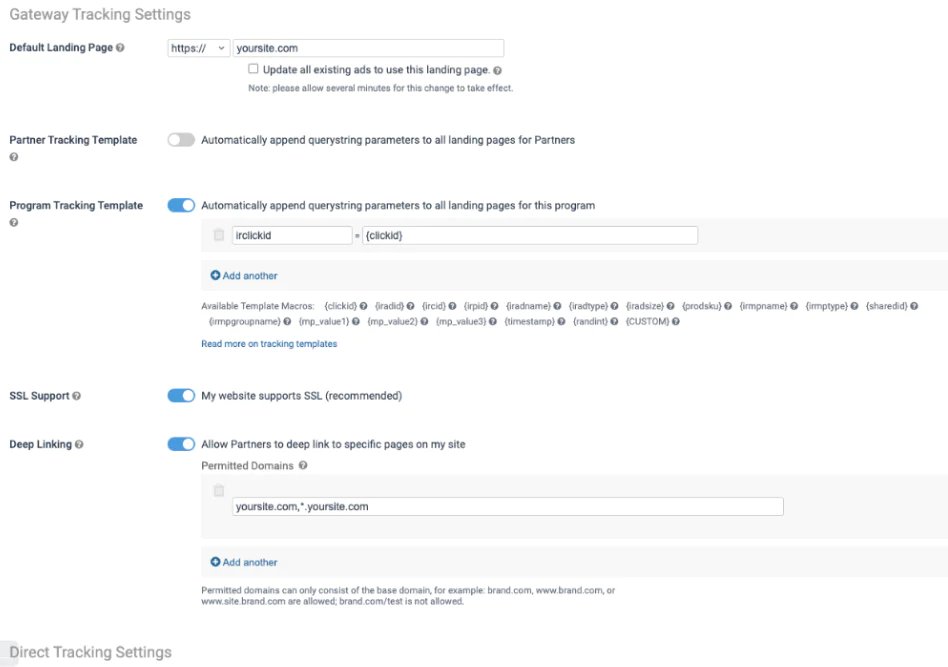 Gateway tracking settings