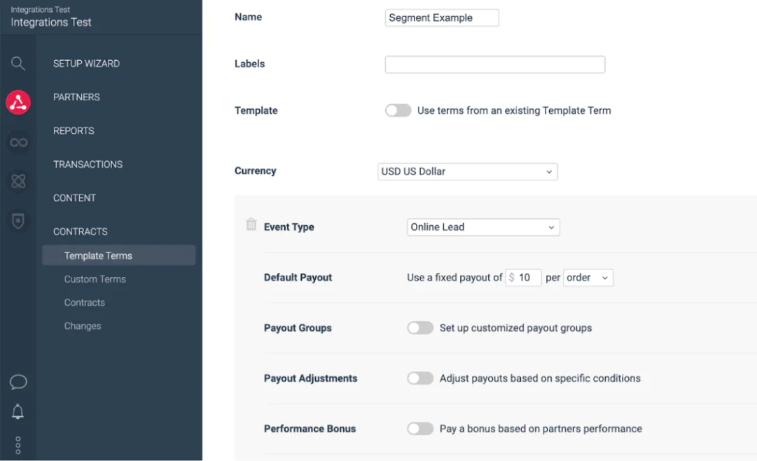Setup template terms