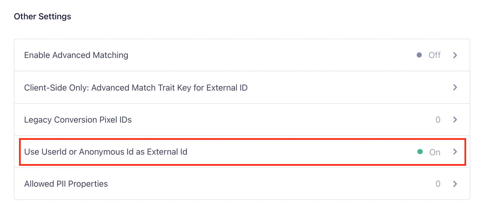 FB Pixel Destination Settings